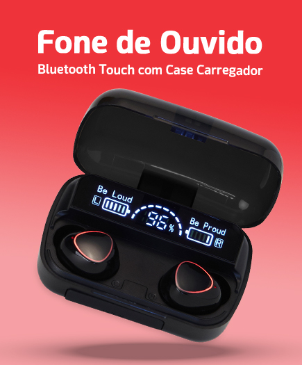 Fone de Ouvido Bluetooth com Case Carregador